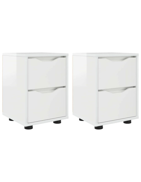 Comodini con cassetto 2 pcs Bianco Lucido 30,5 x 30 x 43 cm