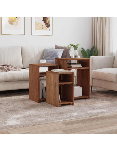 Tavolo Accent 3 pcs Marrone Legno di Mogano Massello