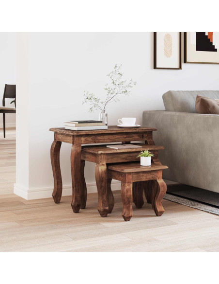 Tavolo Nesting 3 pcs Marrone Legno massello di mogano