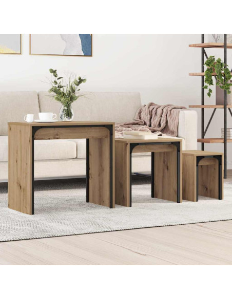 Tavolino da salotto 3 pcs Rovere artigianale Legno multistrato