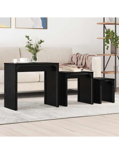 Tavolino da salotto 3 pcs Rovere Nero Legno multistrato