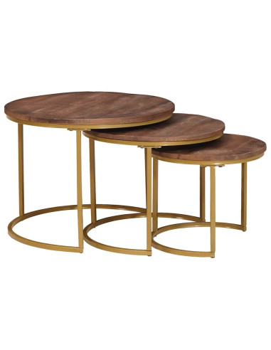 Tavoli da Caffè Nido 3 pcs Legno massello di mango e acciaio