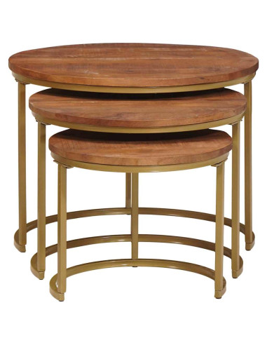 Tavoli da Caffè Nido 3 pcs Legno massello di mango e acciaio