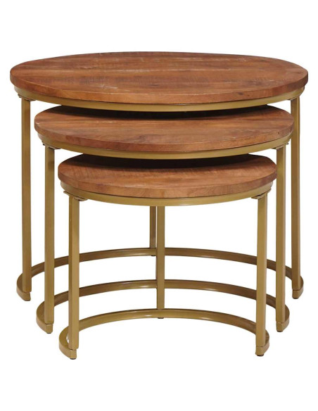 Tavoli da Caffè Nido 3 pcs Legno massello di mango e acciaio