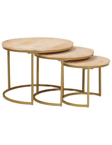 Tavoli da Caffè Nido 3 pcs Legno massello di mango e acciaio