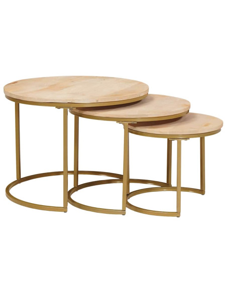 Tavoli da Caffè Nido 3 pcs Legno massello di mango e acciaio