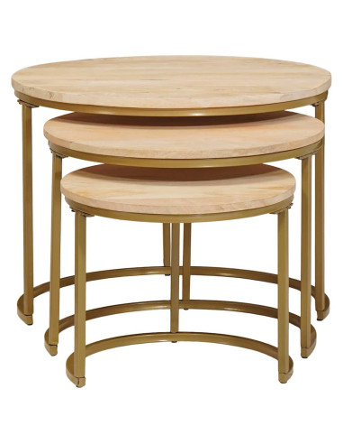 Tavoli da Caffè Nido 3 pcs Legno massello di mango e acciaio