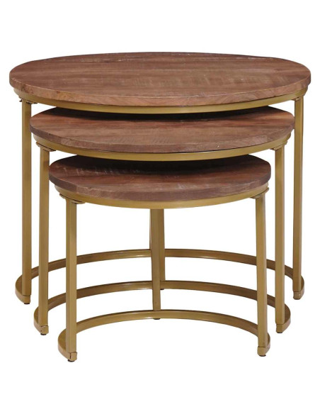 Tavoli da Caffè Nido 3 pcs Legno massello di mango e acciaio