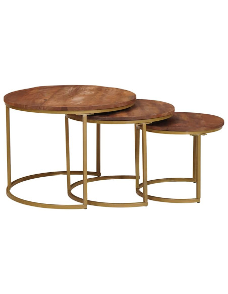 Tavoli da Caffè Nido 3 pcs Legno massello di mango e acciaio