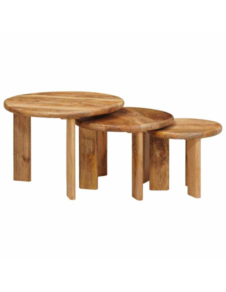 Tavoli da Caffè Nido 3 pcs Marrone Legno di mango massello