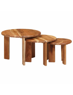 Tavoli da Caffè Nido 3 pcs Marrone Legno di Acacia Massello 2