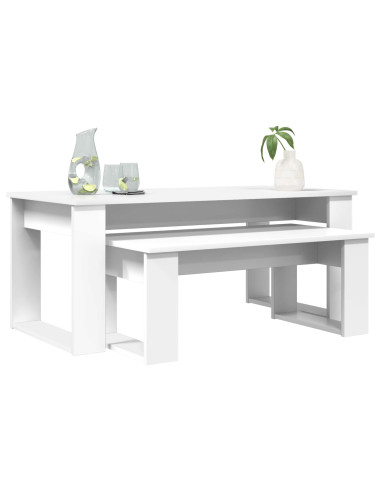 Set di Tavolini da Caffè 2 pcs Bianco Legno multistrato