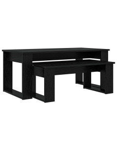 Set di Tavolini da Caffè 2 pcs Rovere Nero Legno multistrato 2