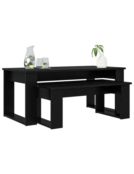 Set di Tavolini da Caffè 2 pcs Rovere Nero Legno multistrato