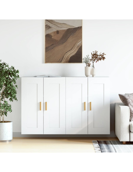 Armadietti a Parete 2 pz Bianchi in Legno Multistrato