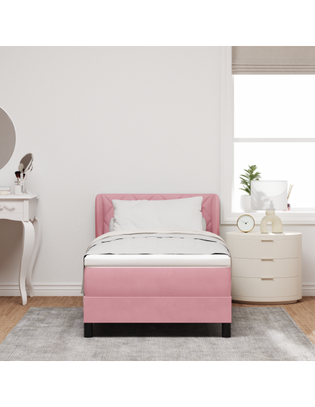 Letto a molle con materasso Rosa 100 x 200 cm Velluto