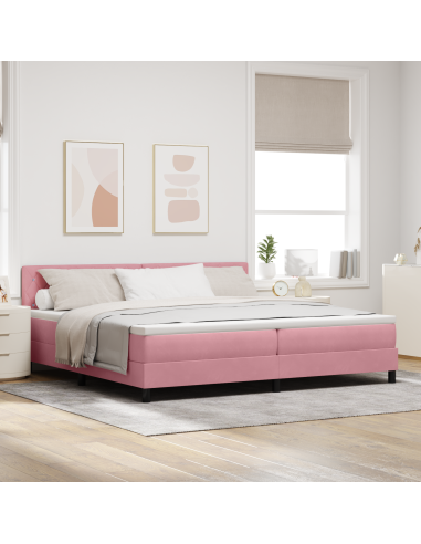 Letto a Sorgente LED con materasso Rosa 200 x 200 cm Velluto