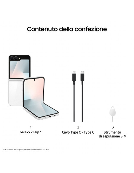 Samsung Galaxy Z Flip7 FE Smartphone AI, RAM 8GB, 256GB, Display 3,4" Super AMOLED/6,7" Dynamic AMOLED 2X, Fotocamera 50MP, Whit