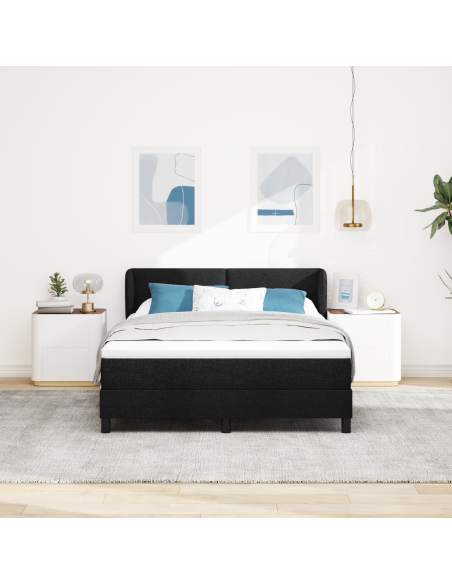 Letto a molle con materasso Nero 160 x 200 cm Tessuto