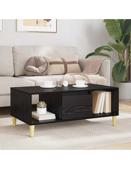 Tavolino da salotto con cassetto Rovere Nero 90 x 50 x 26.5 cm