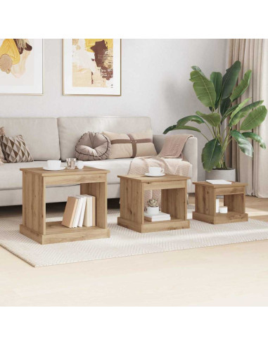 Tavolino da salotto 3 pcs Rovere artigianale Legno multistrato