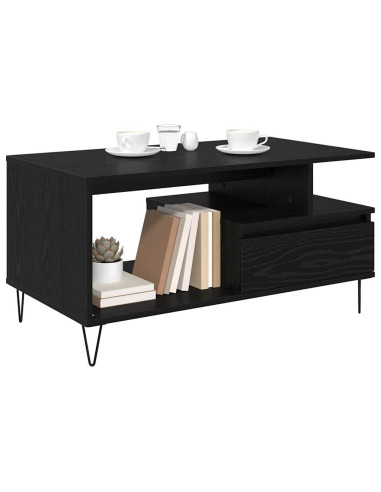 Tavolino da salotto con cassetto Rovere Nero 90 x 49 x 45 cm
