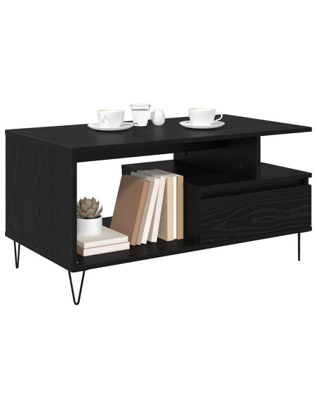 Tavolino da salotto con cassetto Rovere Nero 90 x 49 x 45 cm