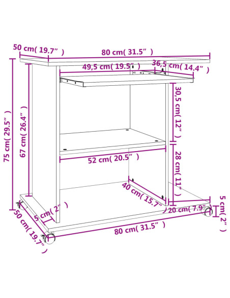 Scrivania da Computer Grigia 80x50x75 cm in Legno Multistrato