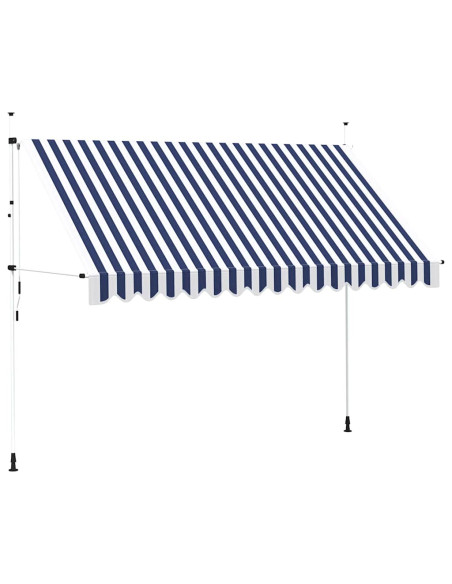 Tenda da Sole Retrattile Manuale 350 cm a Strisce Blu e Bianche