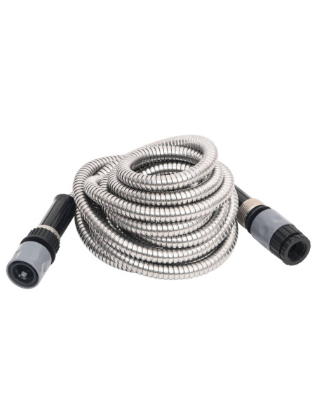 Tubo da Giardino con Ugello Spray Argento 0,6" 7,5 m in Acciaio