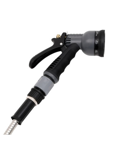 Tubo da Giardino con Ugello Spray Argento 0,6" 7,5 m in Acciaio