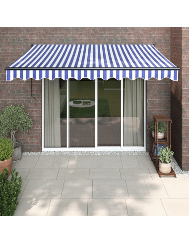Tenda Sole Retrattile Blu e Bianca 3,5x2,5m Tessuto e Alluminio