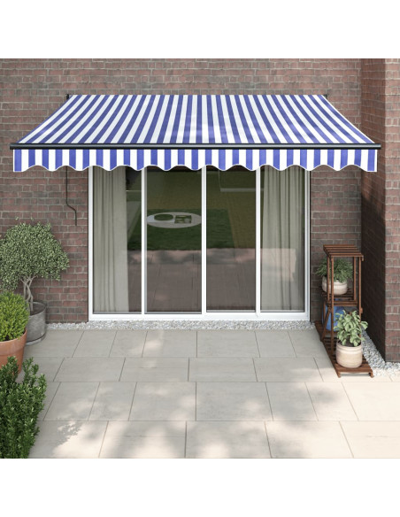 Tenda Sole Retrattile Blu e Bianca 3,5x2,5m Tessuto e Alluminio