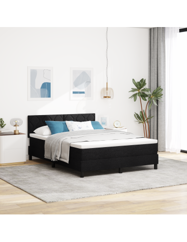 Letto a molle con materasso con led Nero 160 x 200 cm Tessuto