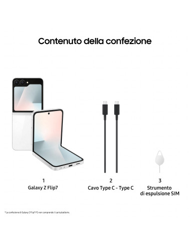 Samsung Galaxy Z Flip7 FE Smartphone AI, RAM 8GB, 128GB, Display 3,4" Super AMOLED/6,7" Dynamic AMOLED 2X, Fotocamera 50MP, Whit