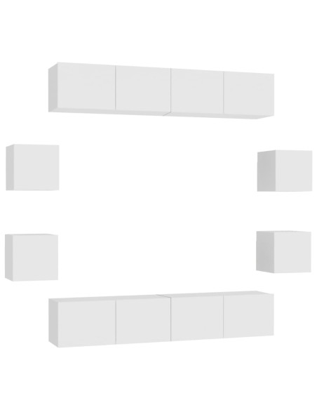 Set Mobili Porta TV 8 pz Bianco in Legno Multistrato