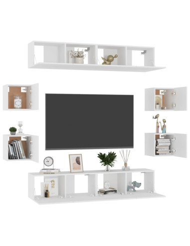 Set Mobili Porta TV 8 pz Bianco in Legno Multistrato