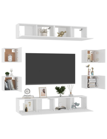 Set Mobili Porta TV 8 pz Bianco in Legno Multistrato