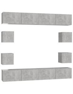 Set di Mobili Porta TV 8 pz Grigio Cemento in Legno Multistrato 2