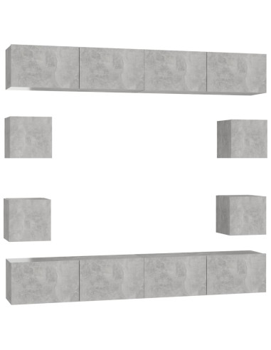 Set di Mobili Porta TV 8 pz Grigio Cemento in Legno Multistrato