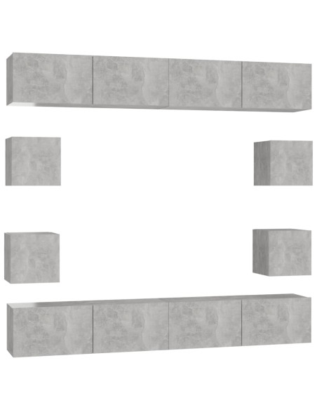 Set di Mobili Porta TV 8 pz Grigio Cemento in Legno Multistrato