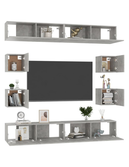 Set di Mobili Porta TV 8 pz Grigio Cemento in Legno Multistrato