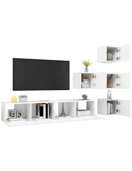 Set Mobili Porta TV 6 pz Bianco in Legno Multistrato