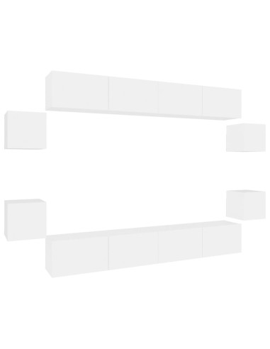 Set Mobili Porta TV 8pz Bianco in Legno Multistrato