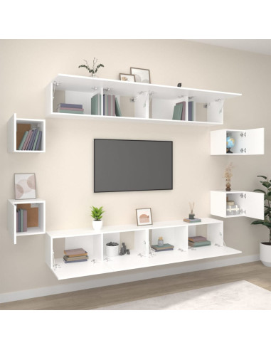 Set Mobili Porta TV 8pz Bianco in Legno Multistrato