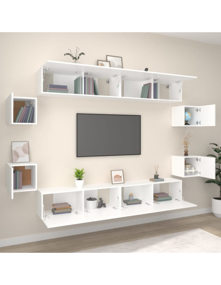 Set Mobili Porta TV 8pz Bianco in Legno Multistrato