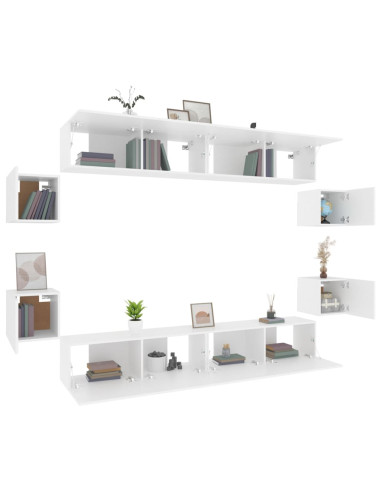 Set Mobili Porta TV 8pz Bianco in Legno Multistrato