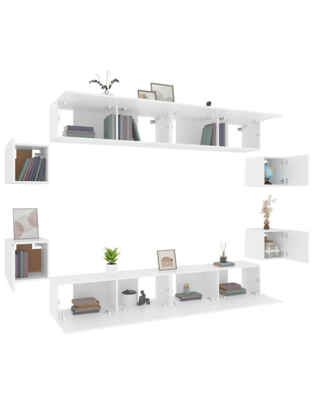 Set Mobili Porta TV 8pz Bianco in Legno Multistrato