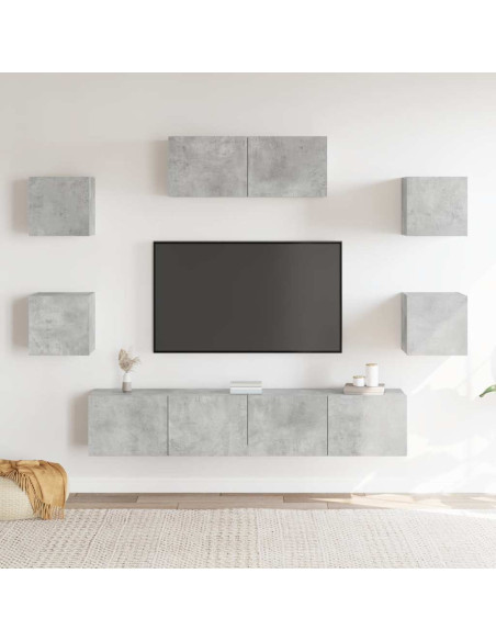 Set di Mobili Porta TV 7 pz Grigio Cemento in Legno Multistrato