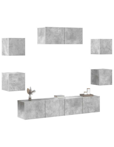 Set di Mobili Porta TV 7 pz Grigio Cemento in Legno Multistrato